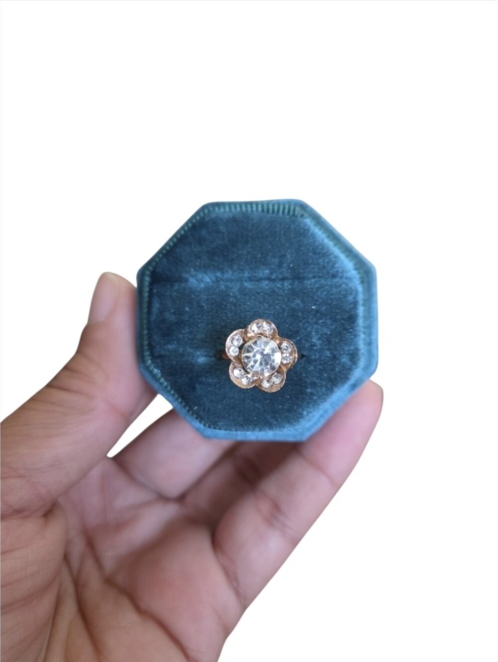 Size 4 Copper-Tone Flower Crystal Ring